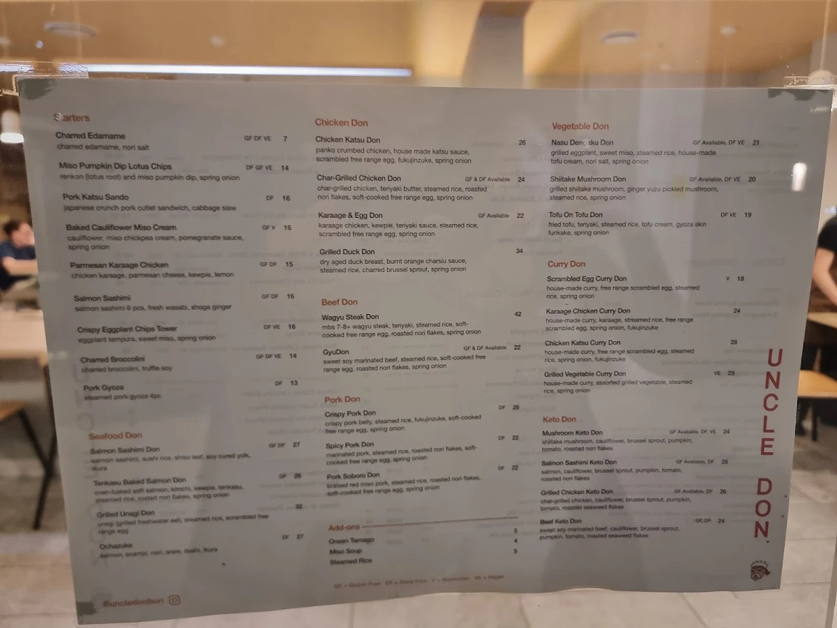 Menu, Uncle Don West End