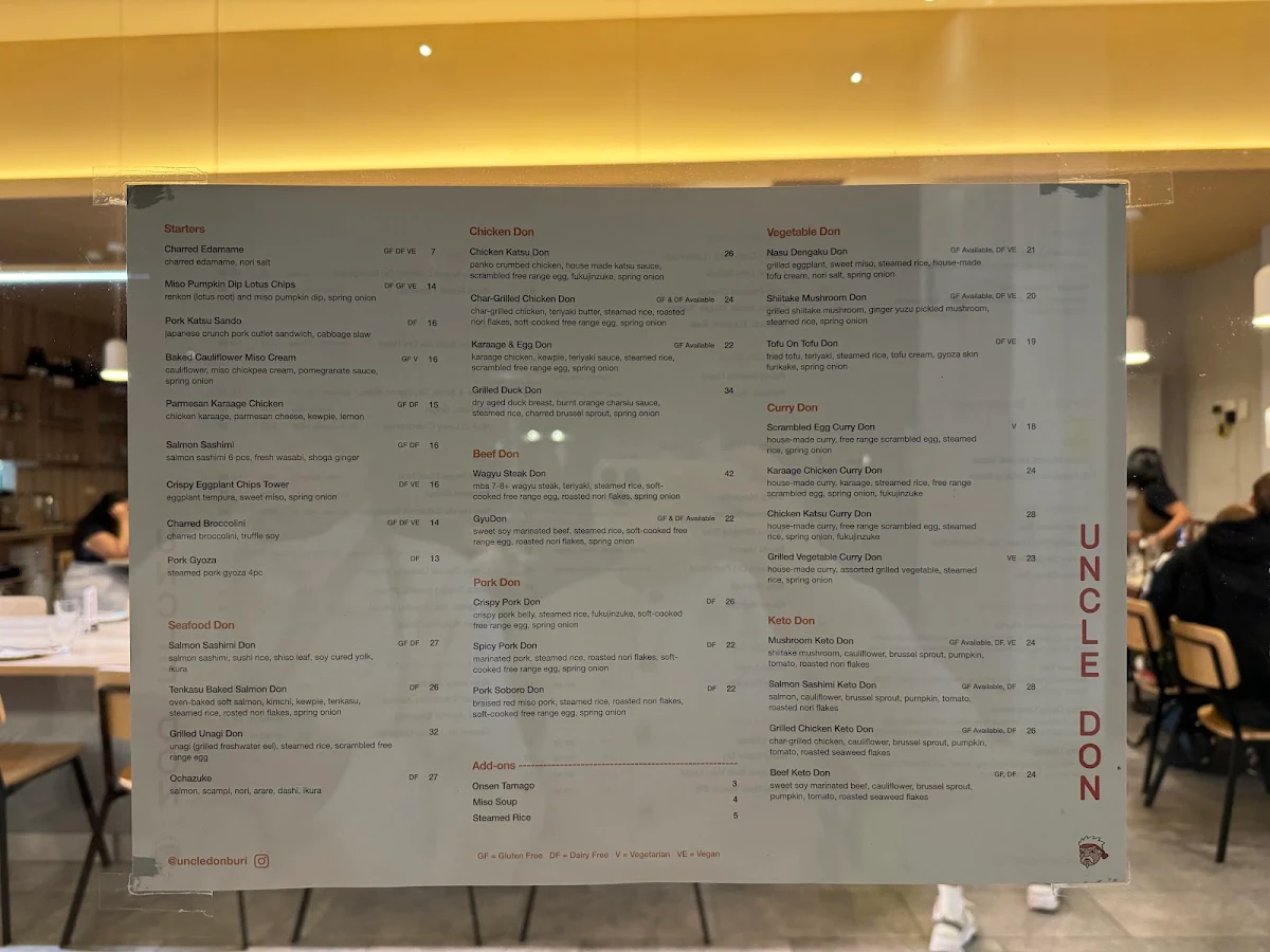 Menu, Uncle Don West End