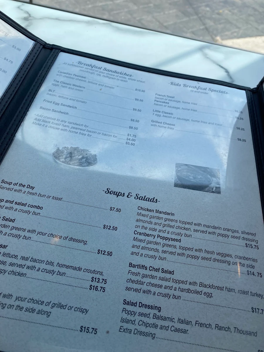 Menu, Bartliff's Bakery & Restaurant