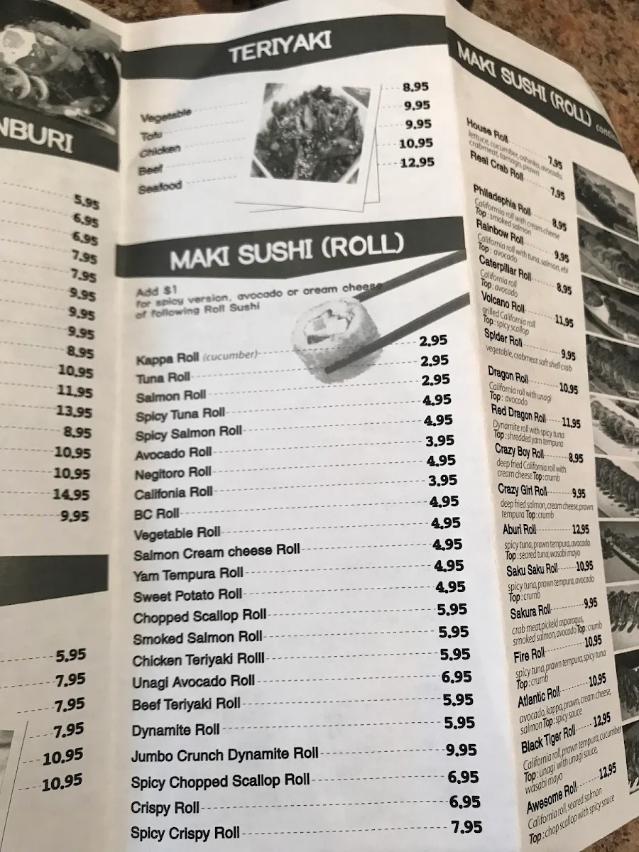 Menu, Bluefin Sushi