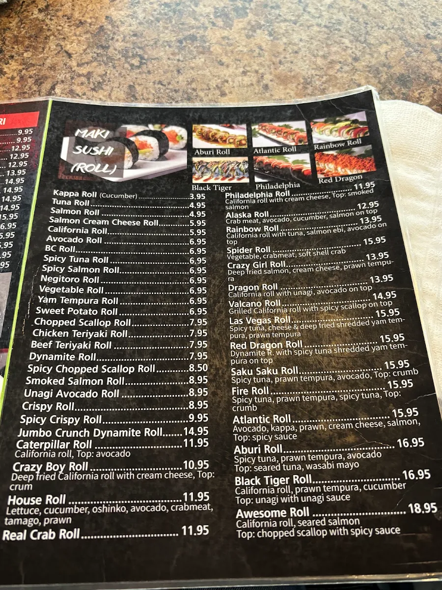 Menu, Bluefin Sushi
