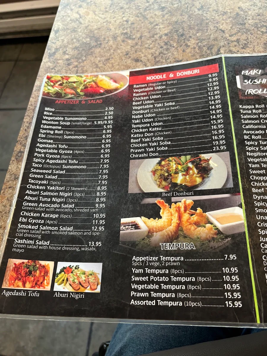 Menu, Bluefin Sushi