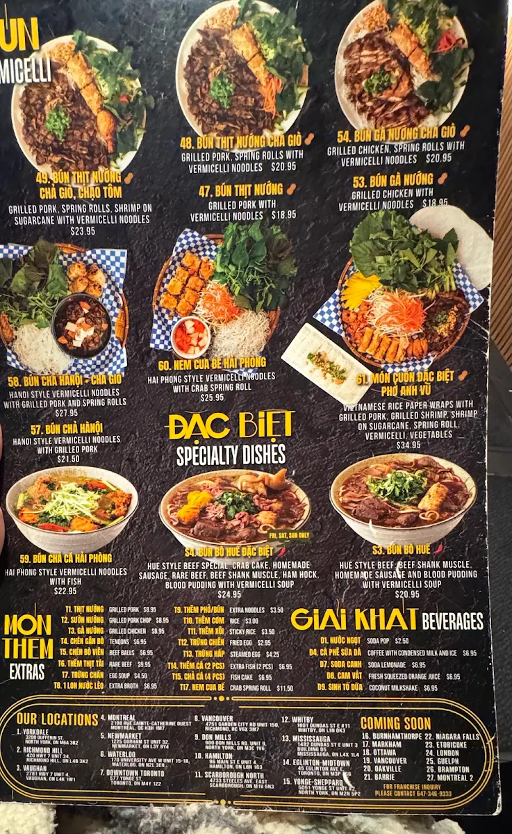 Menu, Pho Anh Vu Vaughan