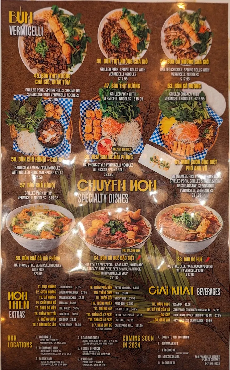 Menu, Pho Anh Vu Vaughan