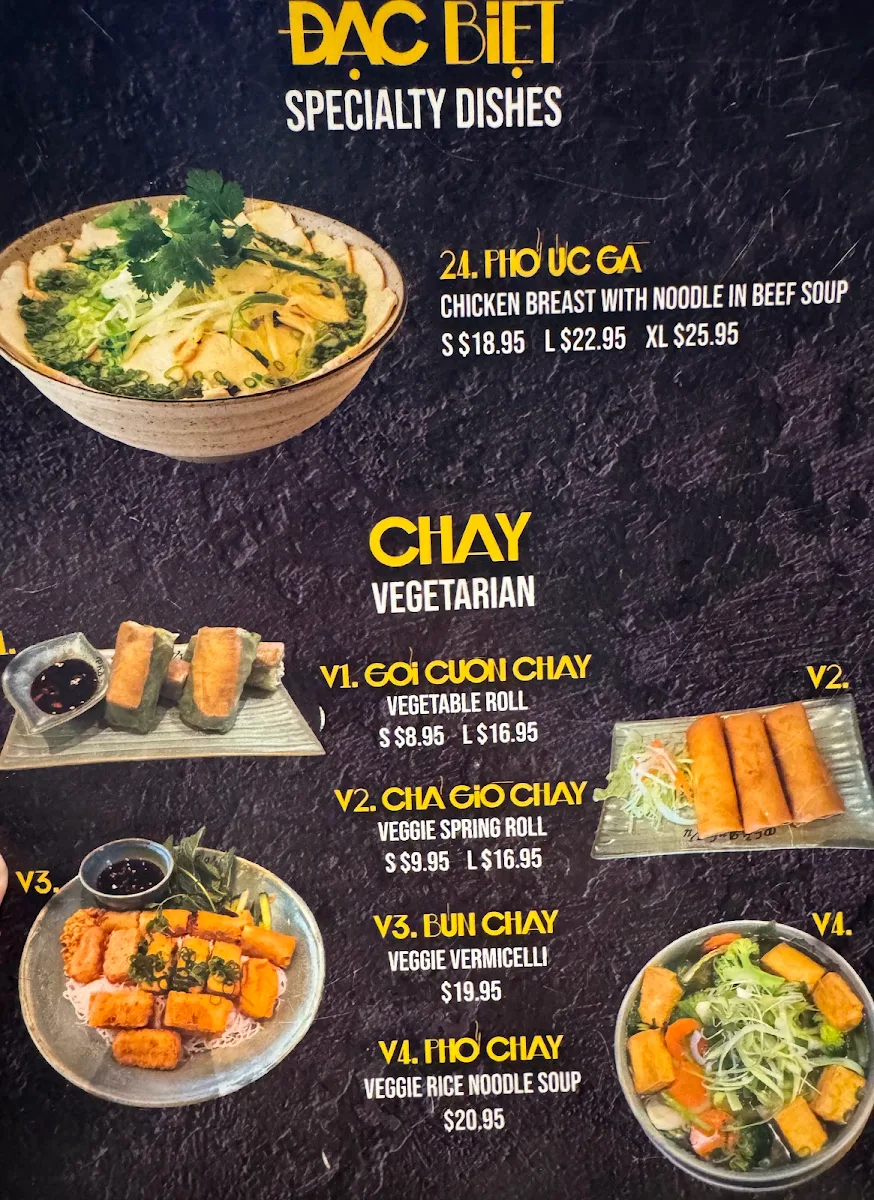 Menu, Pho Anh Vu Vaughan