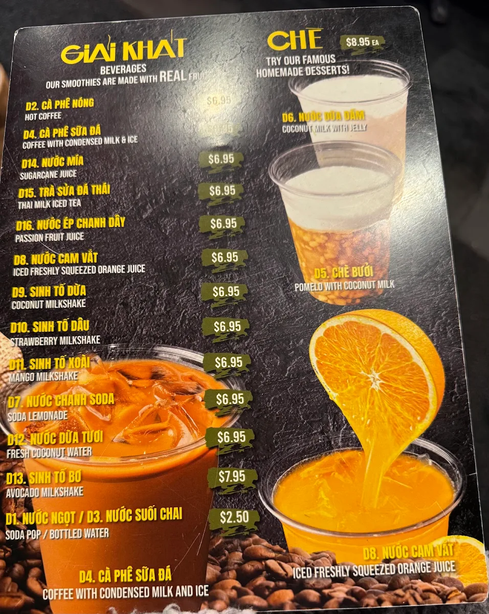 Menu, Pho Anh Vu Vaughan