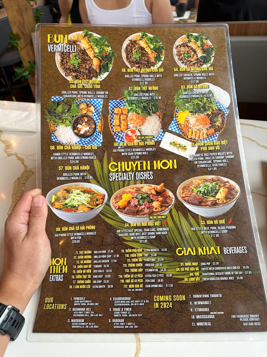 Menu, Pho Anh Vu Vaughan