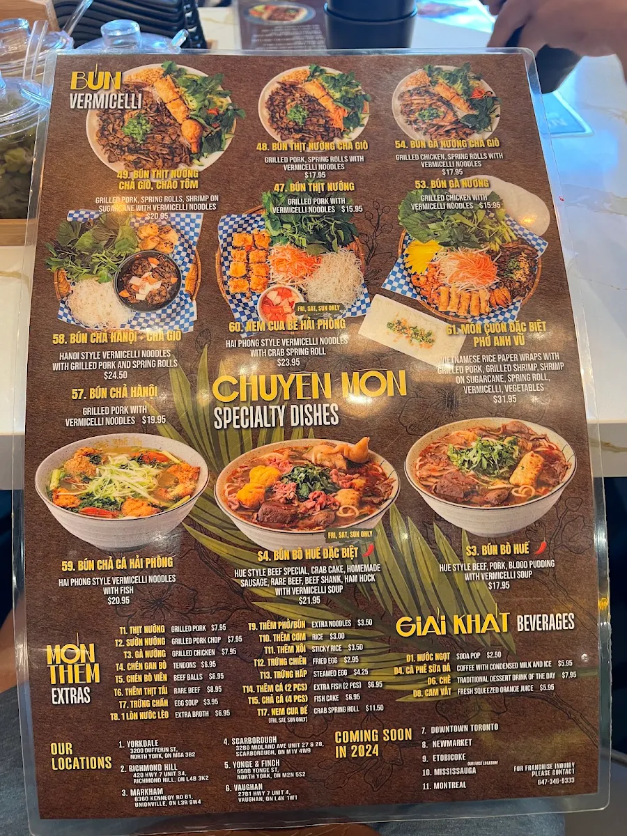 Menu, Pho Anh Vu Vaughan