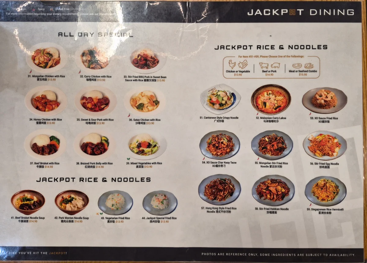 Menu, Jackpot Dining