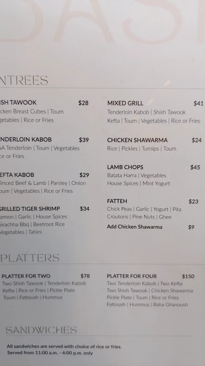 Menu, Basha Lebanese Restobar