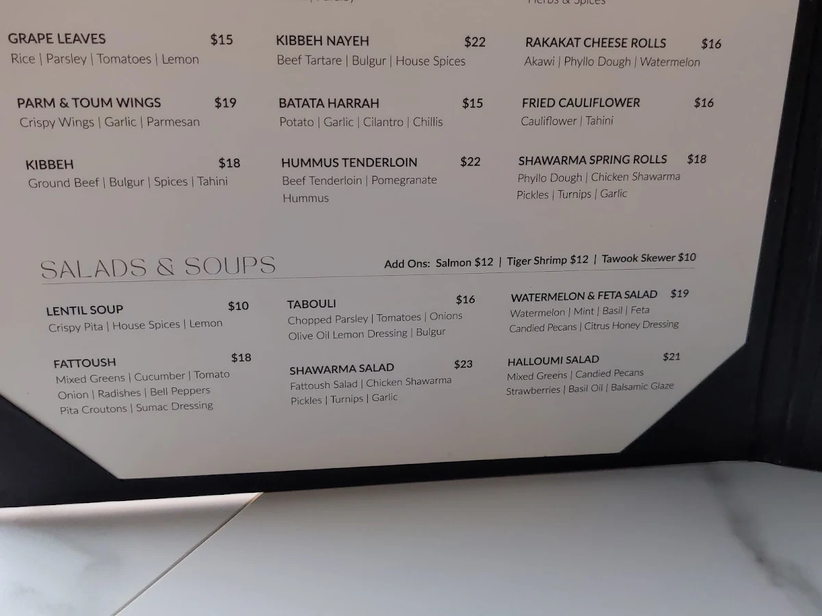 Menu, Basha Lebanese Restobar