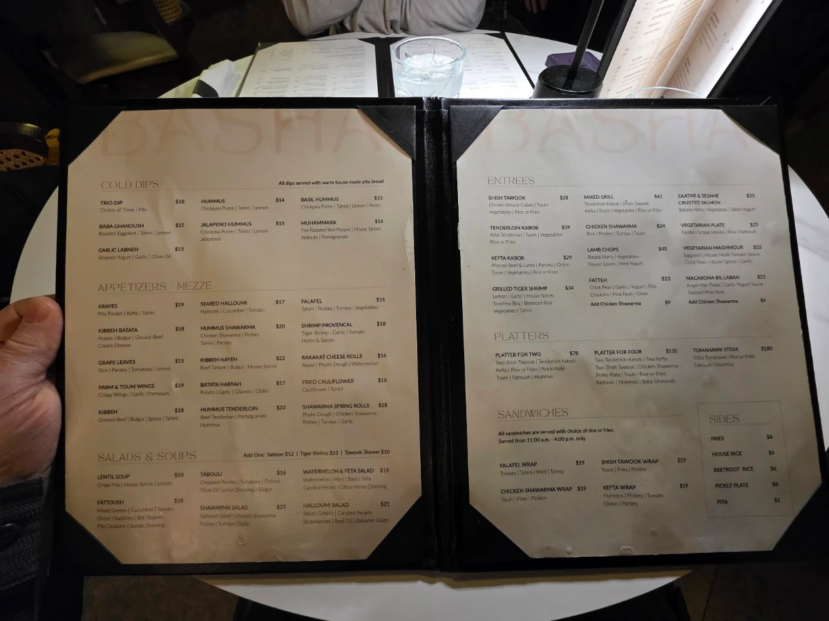 Menu, Basha Lebanese Restobar