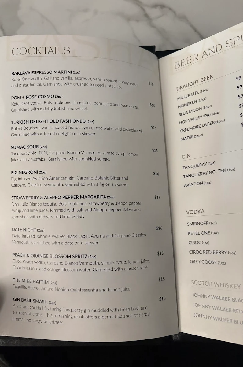 Menu, Basha Lebanese Restobar