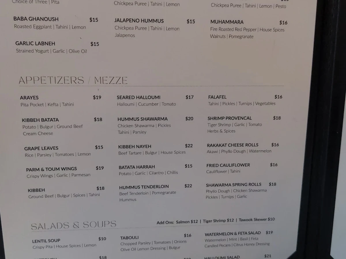 Menu, Basha Lebanese Restobar
