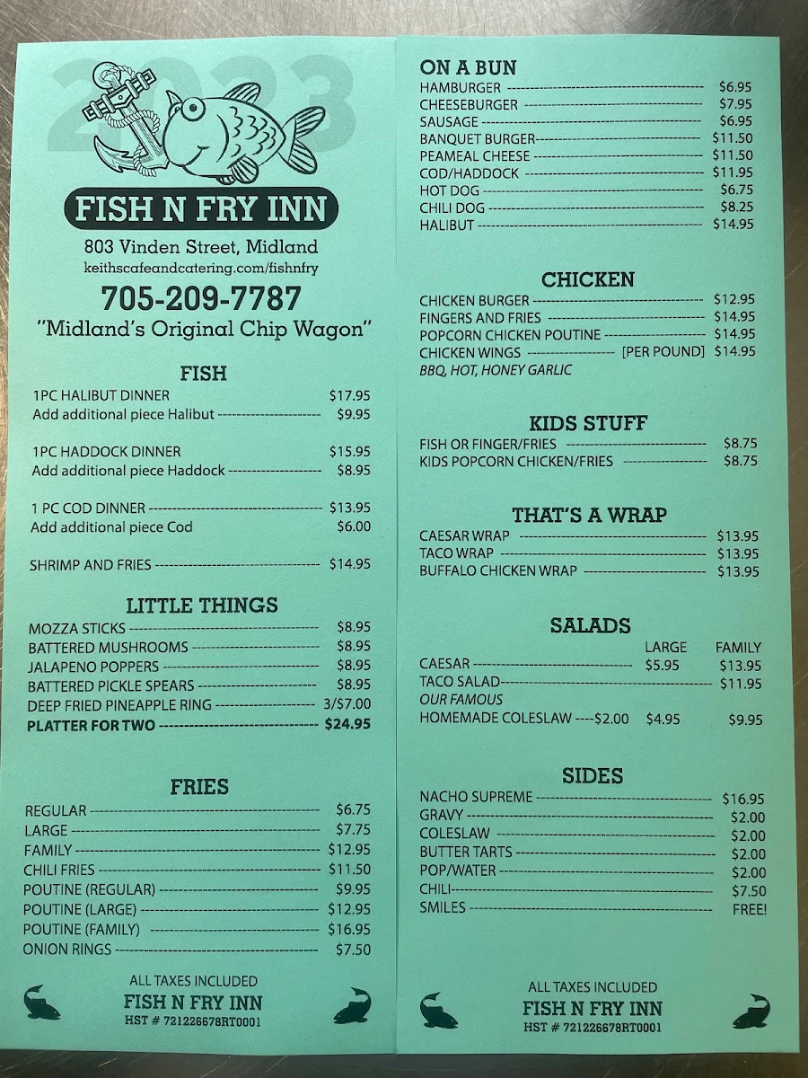 Menu, Fish N' Fry Inn