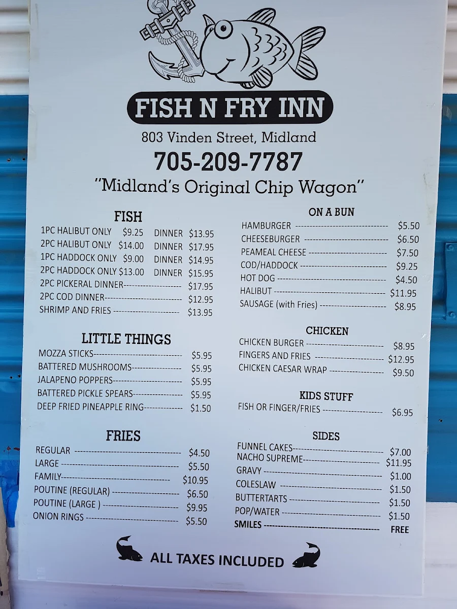 Menu, Fish N' Fry Inn