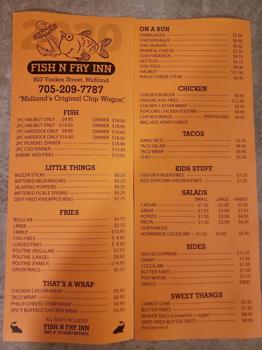 Menu, Fish N' Fry Inn