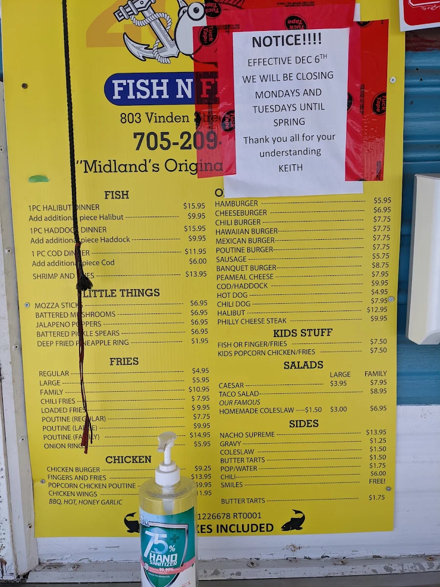 Menu, Fish N' Fry Inn
