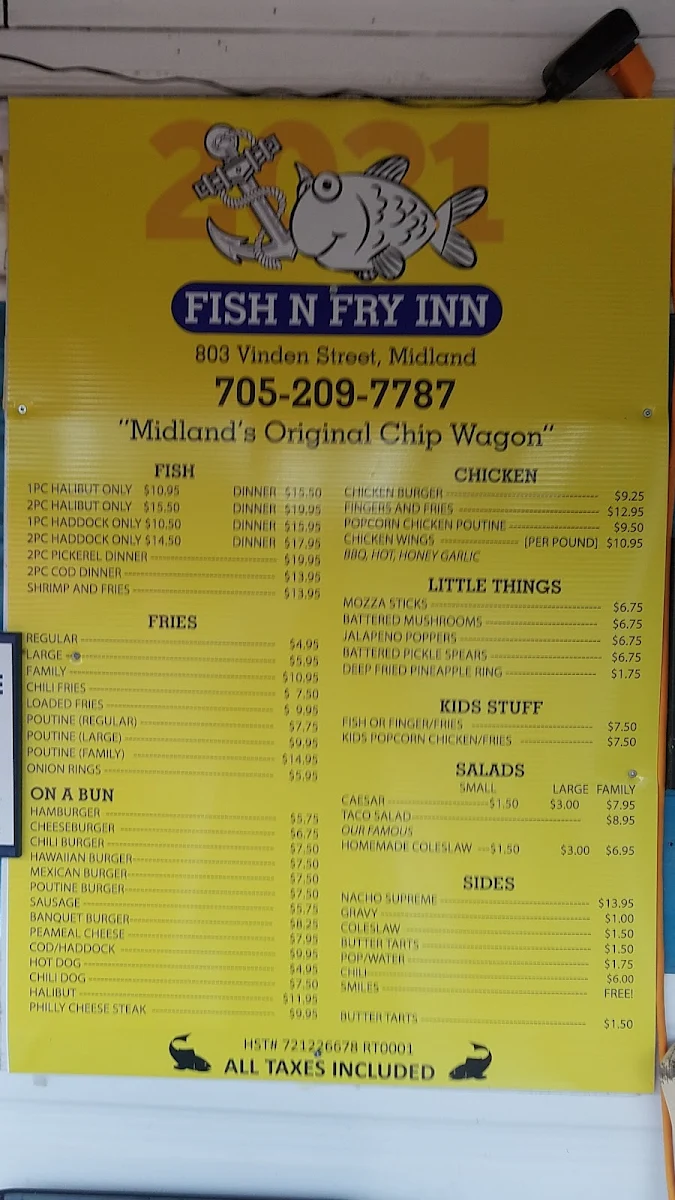 Menu, Fish N' Fry Inn