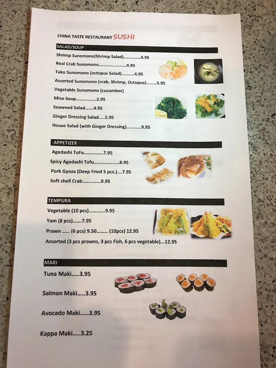 Menu, China Taste Restaurant Ltd