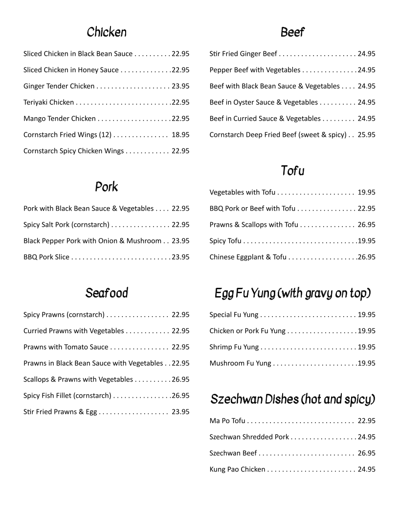Menu, China Taste Restaurant Ltd