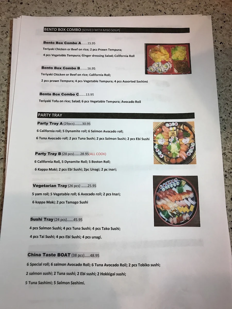 Menu, China Taste Restaurant Ltd