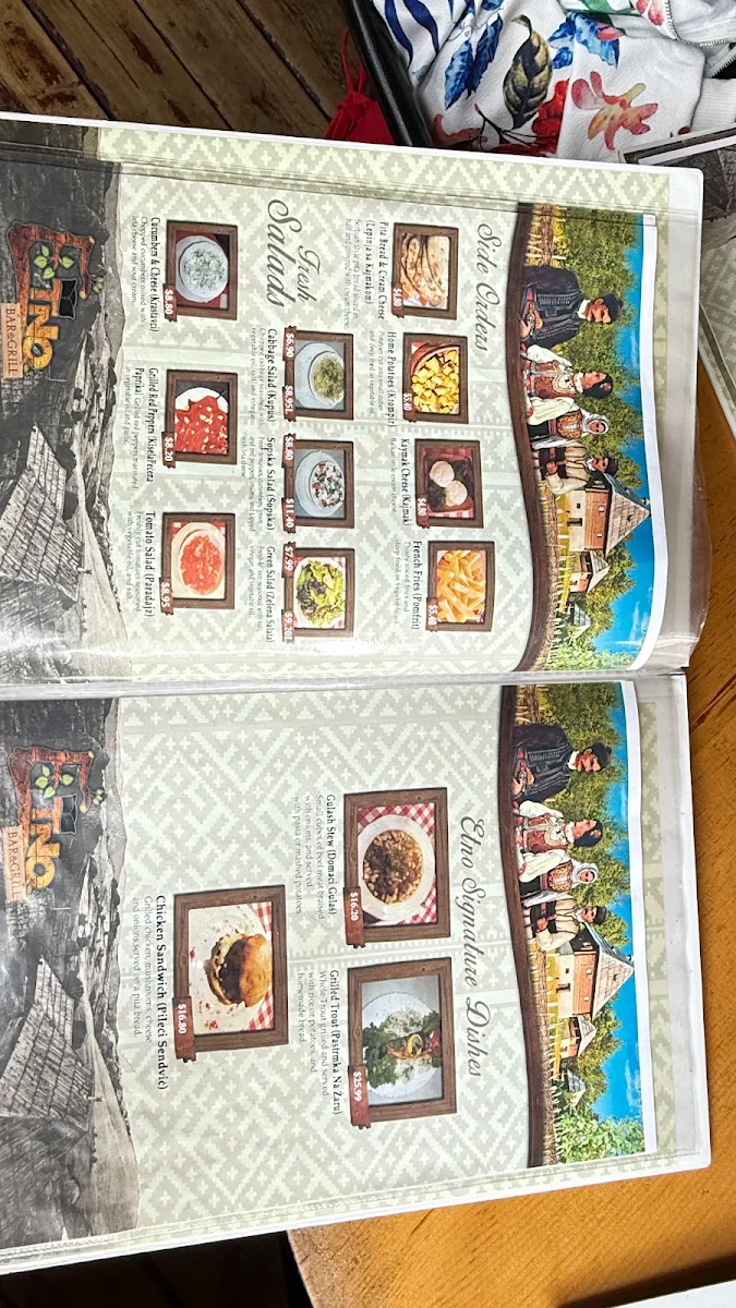 Menu, Etno Bar & Grill