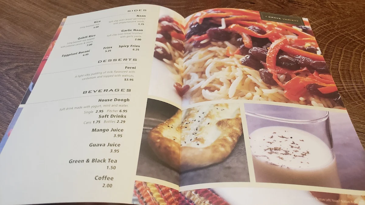 Menu, Maimana Naan and Kabab
