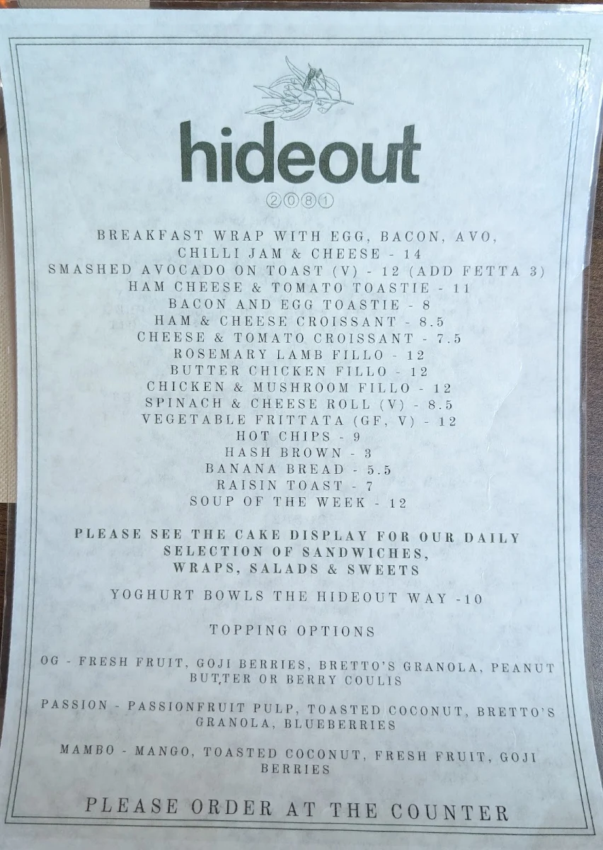 Menu, Hideout 2081