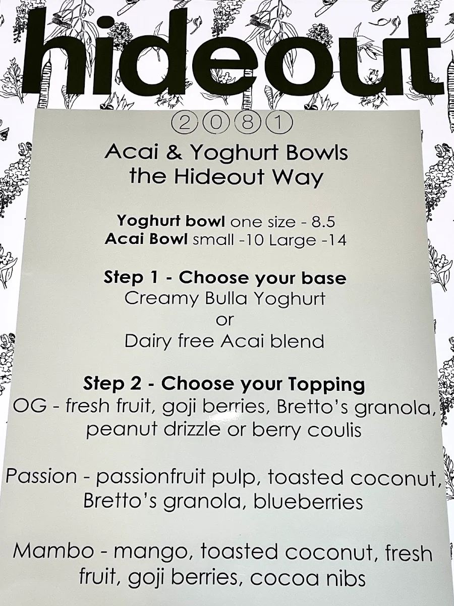 Menu, Hideout 2081