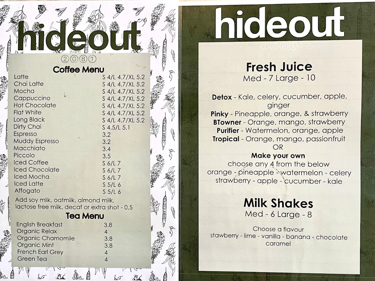 Menu, Hideout 2081