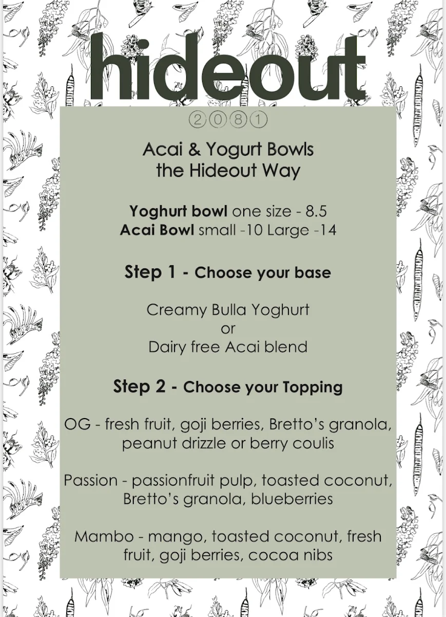 Menu, Hideout 2081