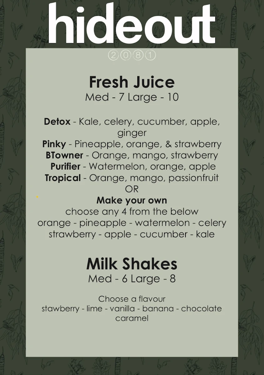 Menu, Hideout 2081