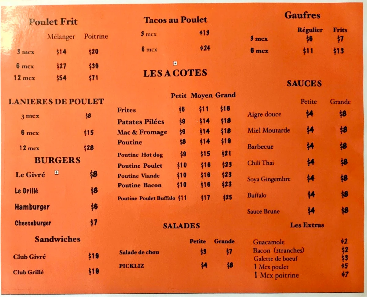 Menu, La Poule Givrée