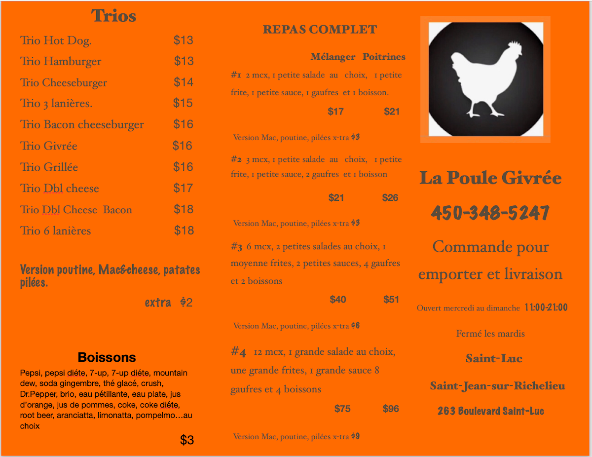 Menu, La Poule Givrée