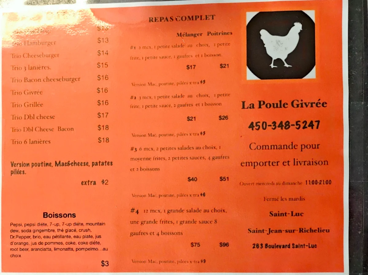 Menu, La Poule Givrée