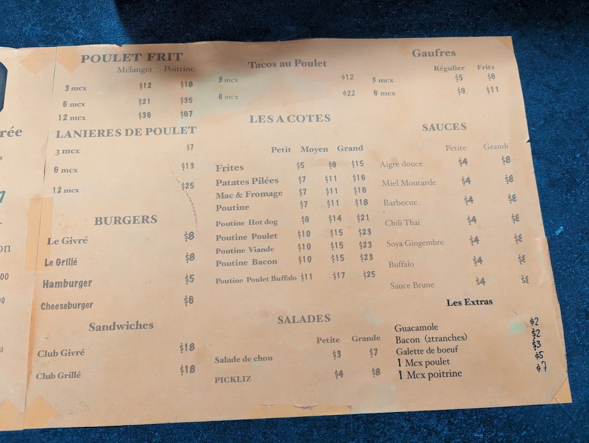 Menu, La Poule Givrée