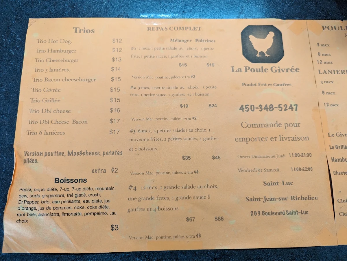 Menu, La Poule Givrée