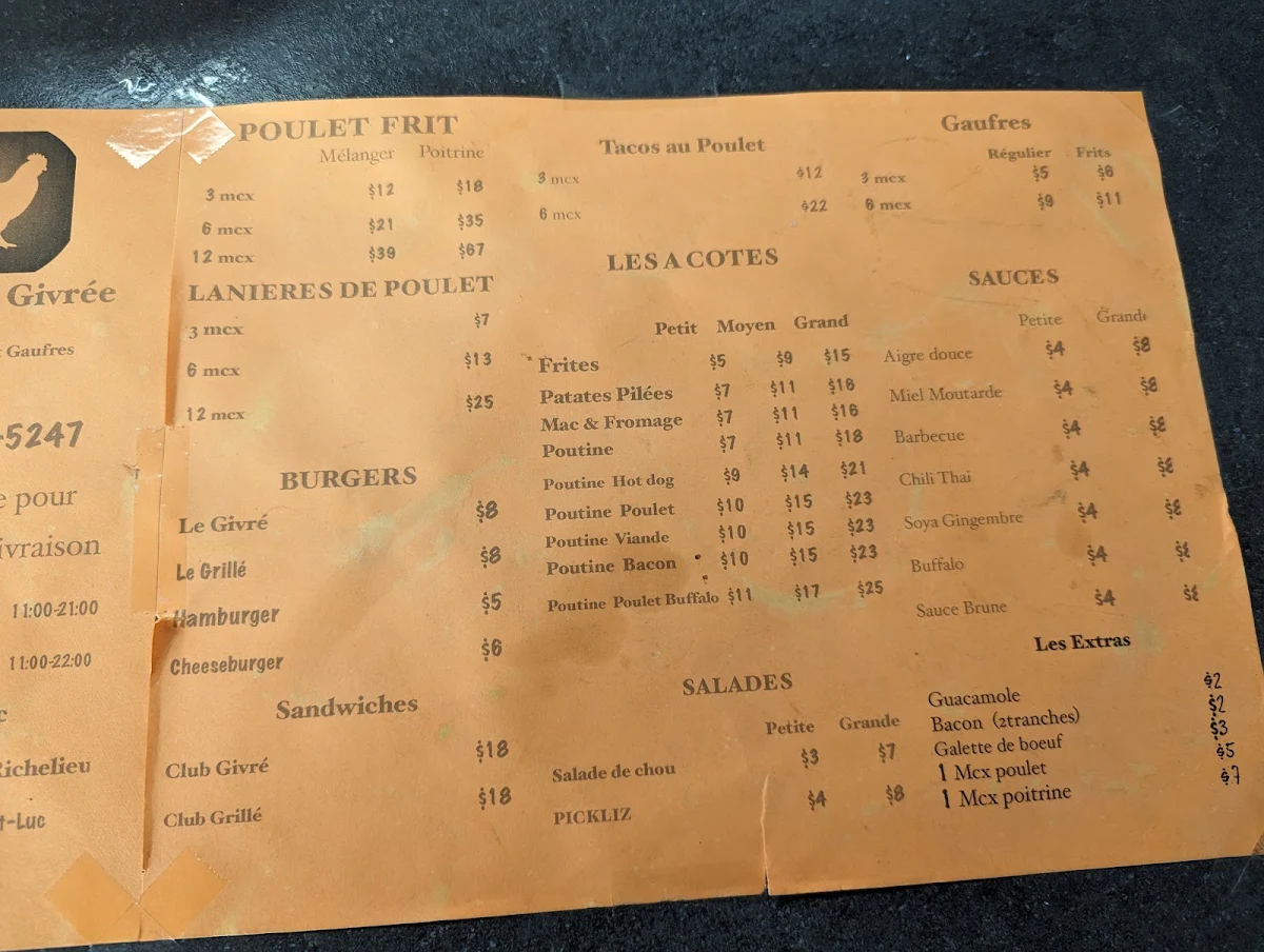 Menu, La Poule Givrée