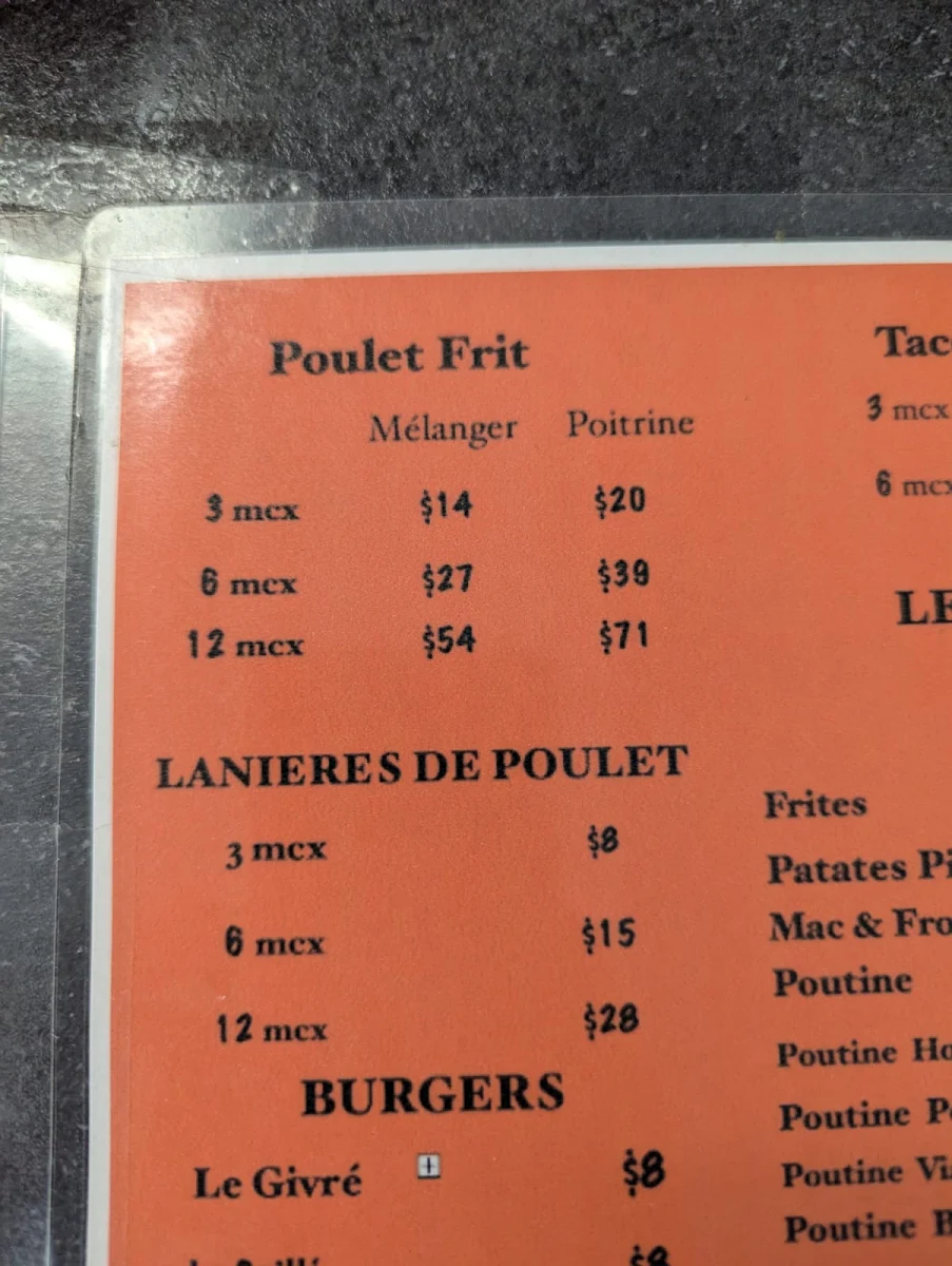 Menu, La Poule Givrée