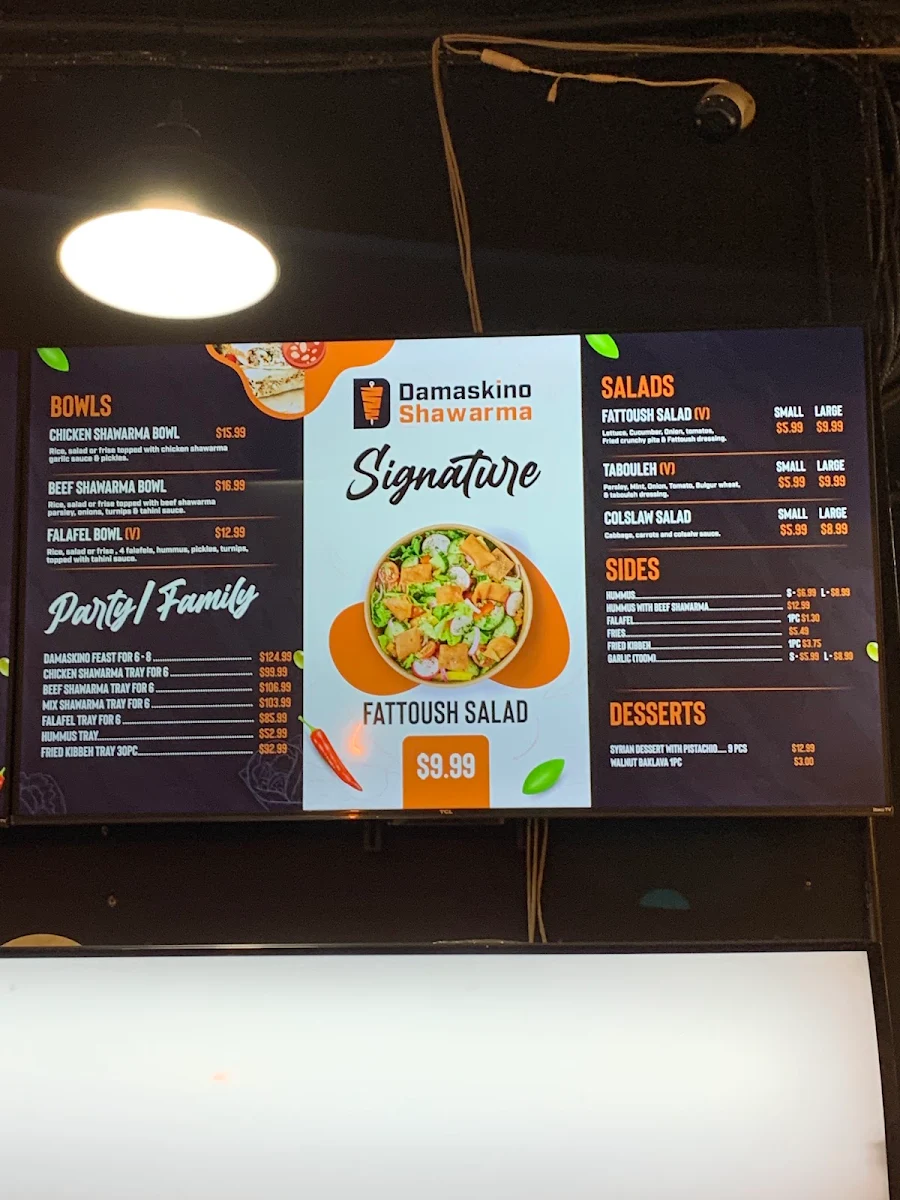 Menu, Damaskino Shawarma
