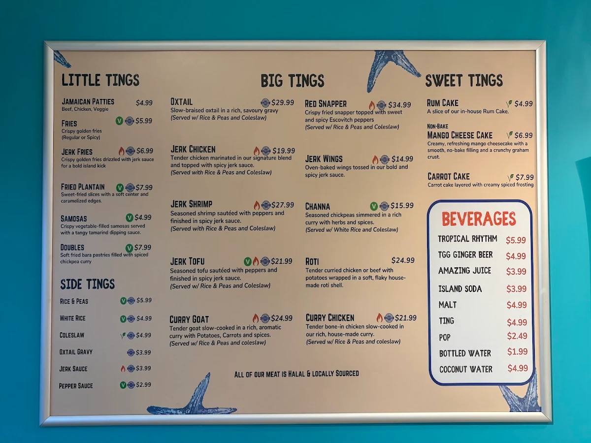 Menu, One Love Caribbean Restaurant