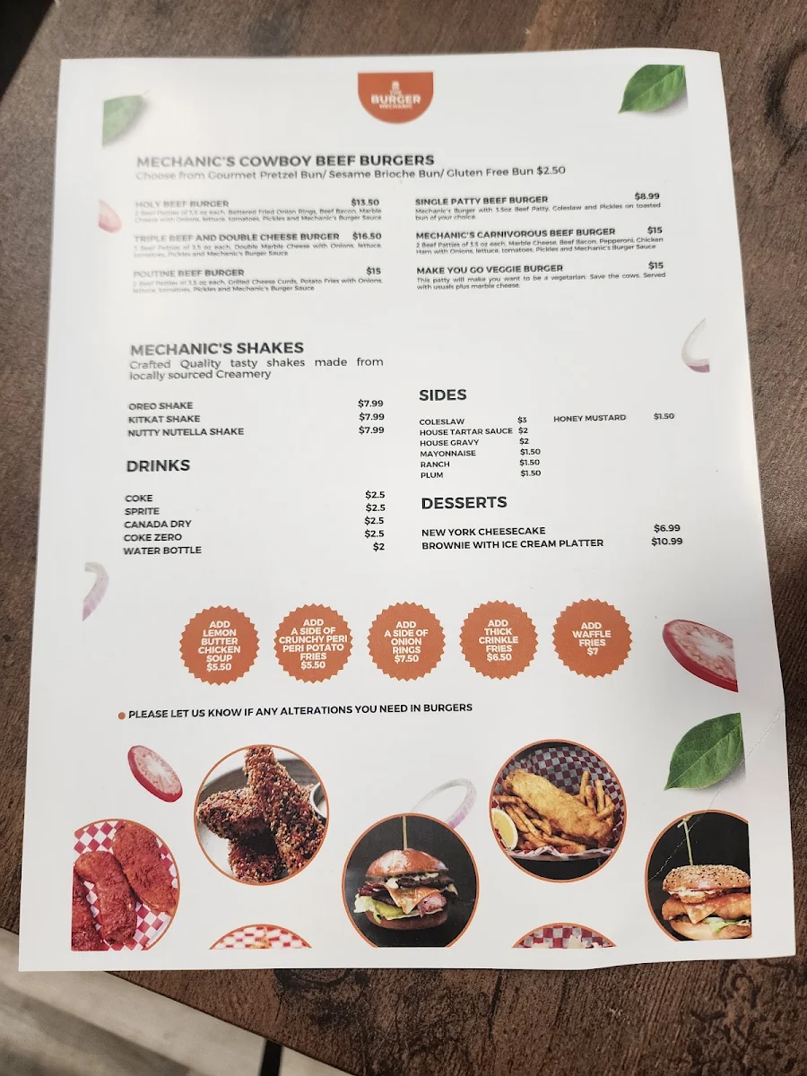 Menu, The Burger Mechanic - The English Fish and Chips Shop