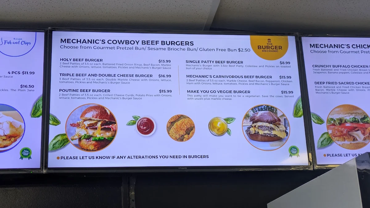Menu, The Burger Mechanic - The English Fish and Chips Shop