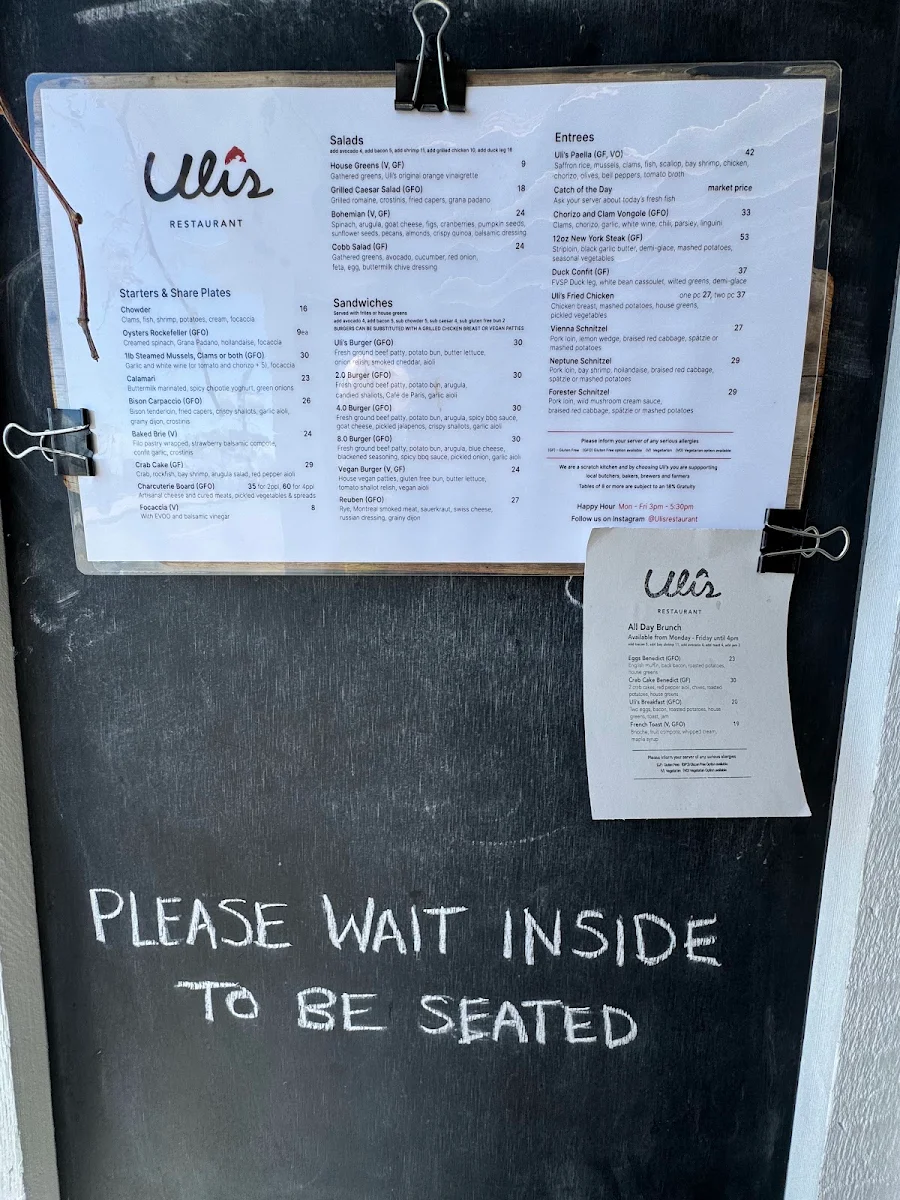 Menu, Uli's Restaurant