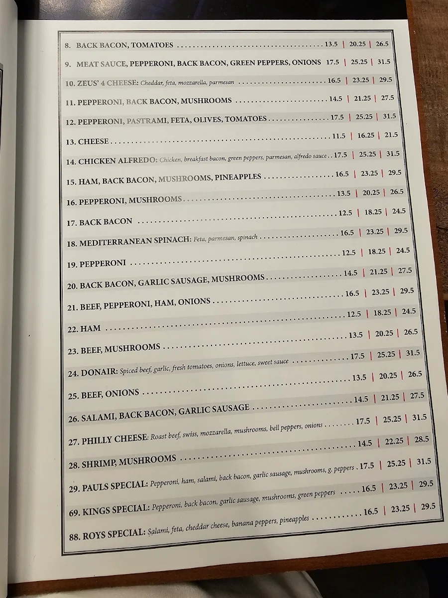 Menu, Pauls Pizza Airdrie