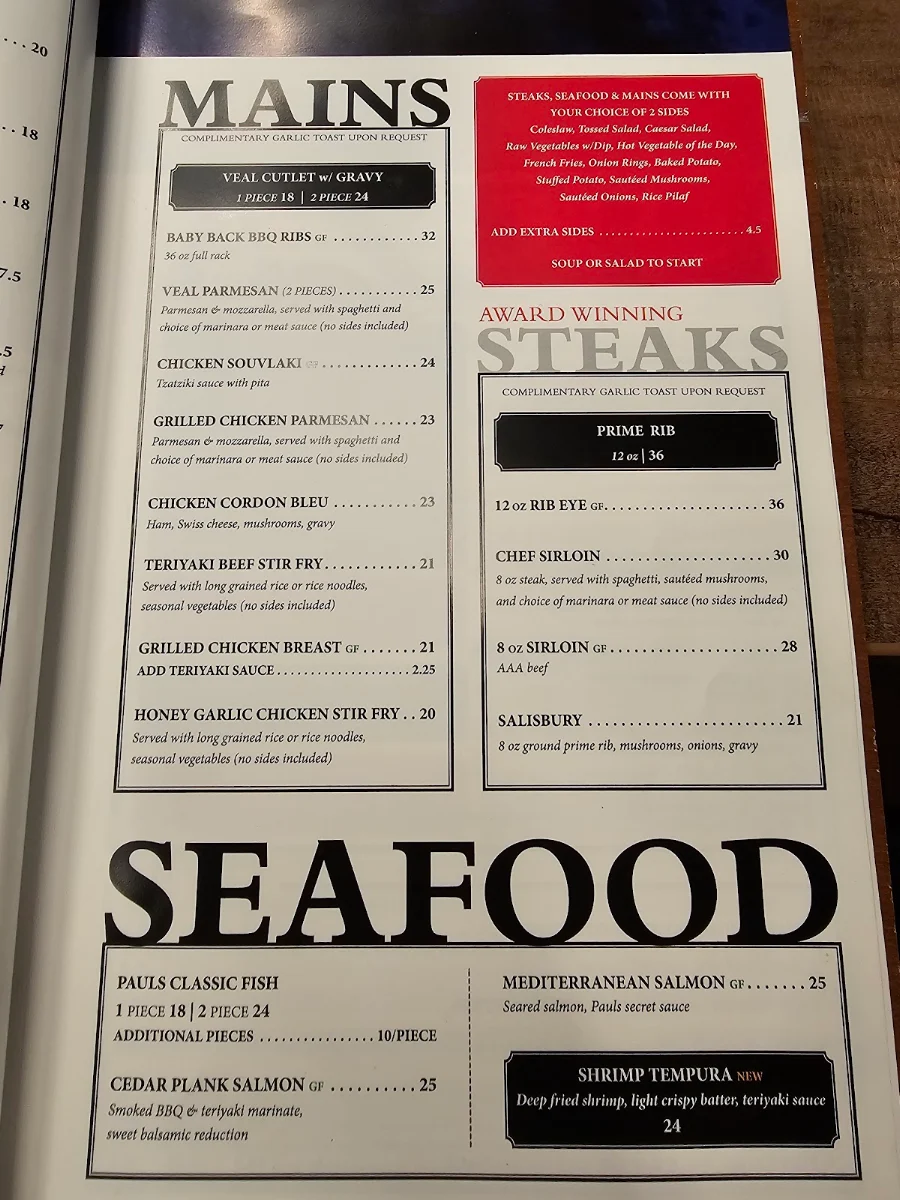 Menu, Pauls Pizza Airdrie