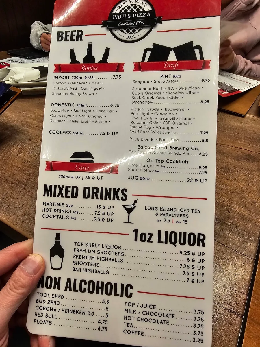 Menu, Pauls Pizza Airdrie