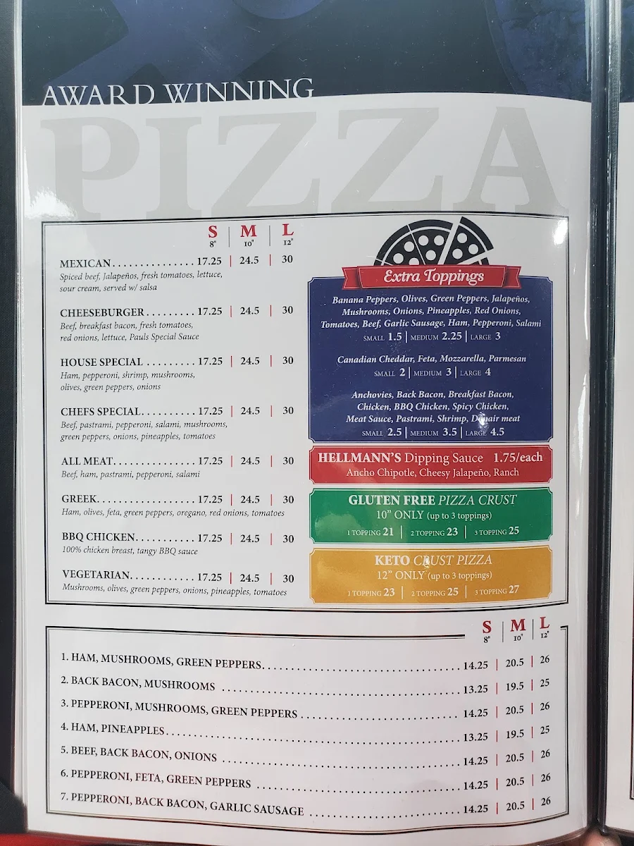 Menu, Pauls Pizza Airdrie
