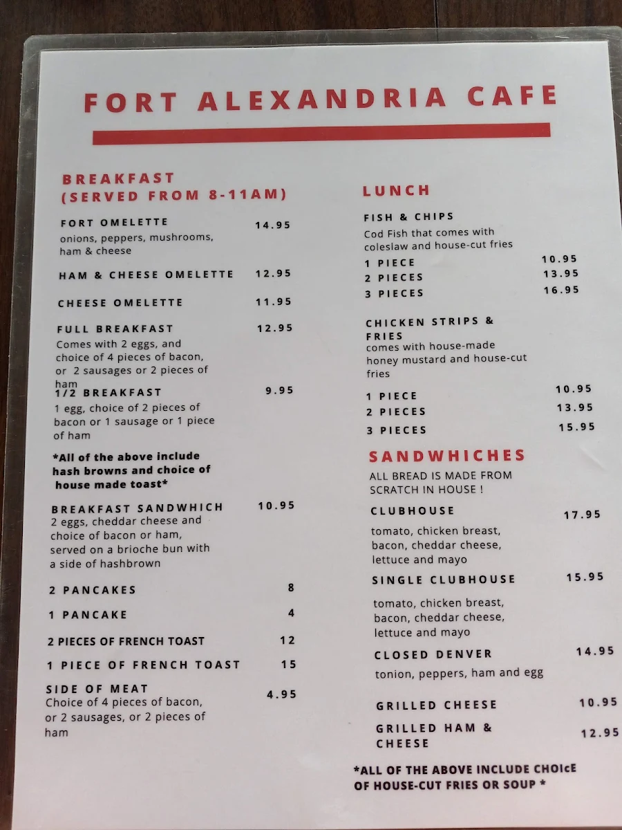 Menu, Fort Alexandria Cafe & Fruit Stand